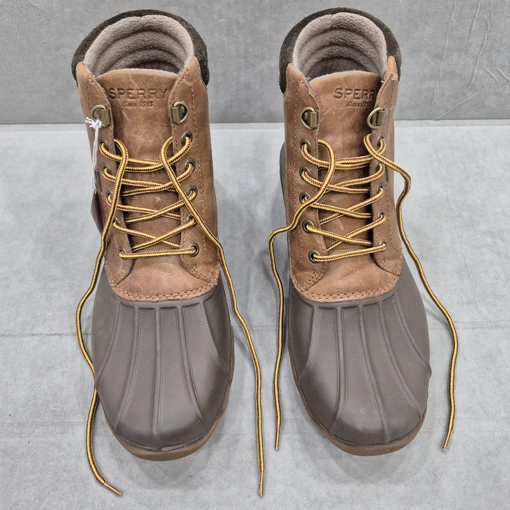 Sperry Top Sider duck boots men's 8 taupe brown leather shaft waterproof